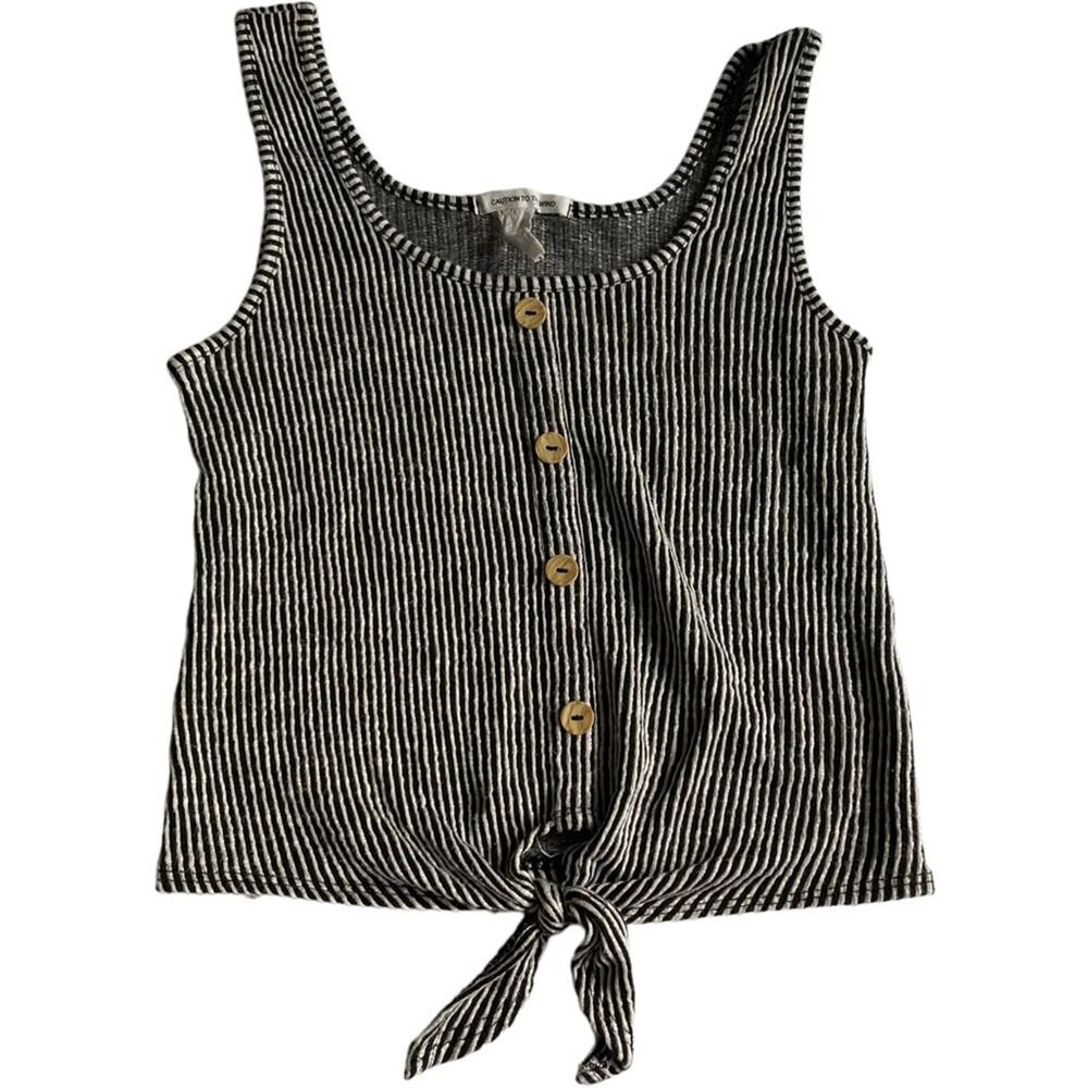Caution To The Wind Striped Button Front Sleeveless Knotted crop Top Womens S